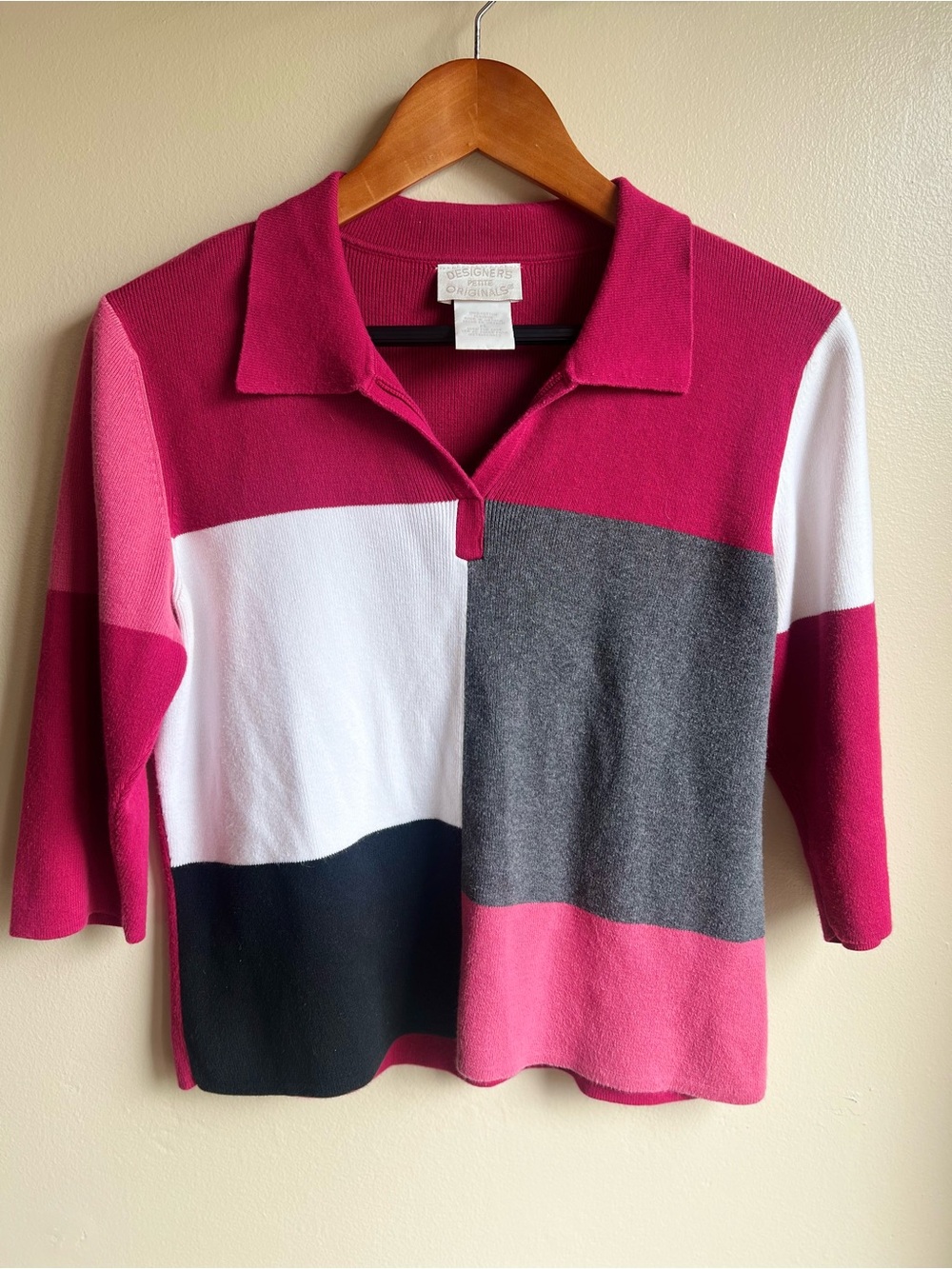 Vintage 90s Colorblock Tennis Prep Collared 100% Cotton Half Sleeve Sweater PL